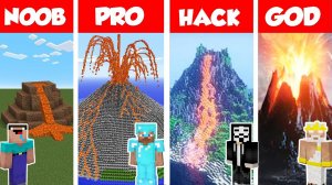 Minecraft НУБ против ПРО против БОГА: ЧЕЛЛЕНДЖ ПО СТРОИТЕЛЬСТВУ ДОМА-ВУЛКАНА в Minecraft / Анимация