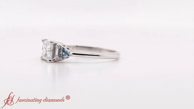 Baguette Cluster Princess Cut Diamond Engagement Ring With Blue Topaz смотреть онлайн