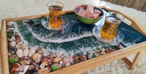 Столик поднос в морском стиле из эпоксидной смолы