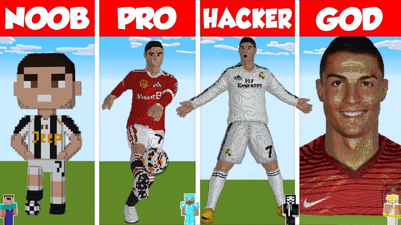 Minecraft: ЧЕЛЛЕНДЖ ПО СТРОИТЕЛЬСТВУ ДОМА-СТАТУИ КРИШТИАНУ РОНАЛДУ - НУБ против ПРО против ХАКЕРА