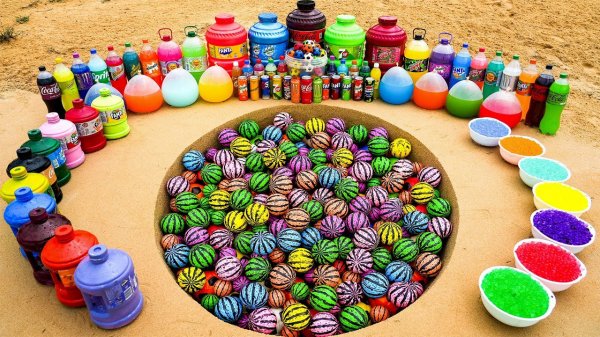 Эксперимент: Арбузные шарики против Coca-Cola, Fanta, 7up, Mtn Dew, Mirinda, газированных напитков