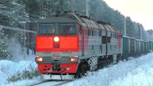 2ТЭ116-1638 с грузовым поездом следует через о.п. Никель