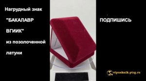 №1123  Нагрудный знак «БАКАЛАВР ВГИИК» из позолоченной латуни