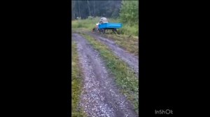 Буксировка автомобиля мотоблоком на гусеницах Крутец