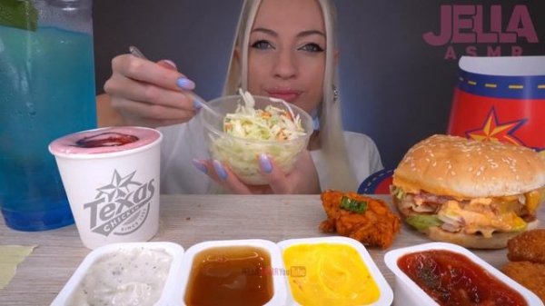 ASMR EATING TEXAS CHICKEN, BURGER, NUGGETS, FRIES, SPICY CHICKEN, 바삭한 후라이드 치킨 (FAST FOOD) MUKBANG 먹