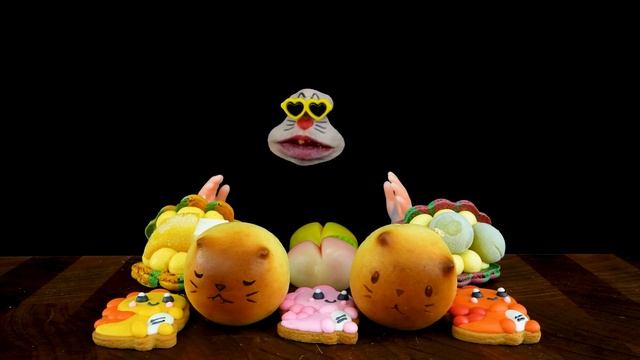 ASMR MUKBANG :) Cute Dinosaur Cookies & Cat Bread & Fruit Cake Eating Show! смотреть онлайн