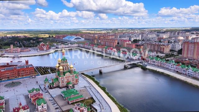 River embankment, architectural complex, Orthodox Church - 4K, Full HD Stock Drone Video Footage смотреть онлайн