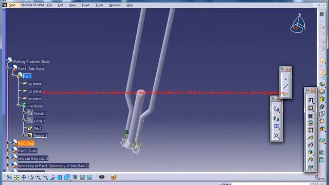 Catia V5 Tutorial|Create Walking Crutches P9|Part Product Desig Beginner's смотреть онлайн