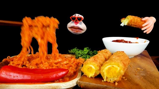 ASMR MUKBANG :) Spicy Cream Chicken Noodle & Giant Cheese Sticks Eating Show! смотреть онлайн