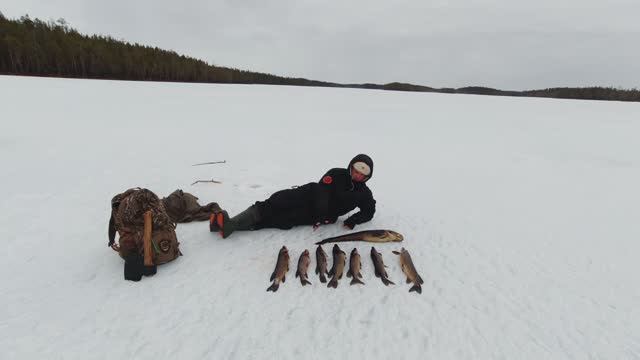 Мешок рыбы. Пришёл проверить жерлицы а там !!! Лучшая рыбалка на севере. Много щук. Трофей налим. смотреть онлайн