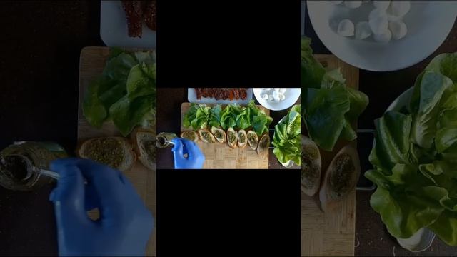 #брускетта с #вяленым томатом, соусом #песто #моцареллой #закуска #фуршет #еда смотреть онлайн