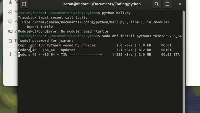 Python ModuleNotFoundError : No module named 'turtle' fixed on fedora linux | SUBSCRIBE @DCT_AMV смотреть онлайн