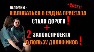 Жаловаться на пристава в суд стало дорого! 2 законопроекта, улучшающие положение должников! Совет!