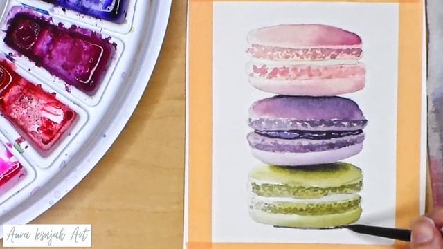 Realistic Watercolor Illustration - Macaron Cookies Tutorial смотреть онлайн