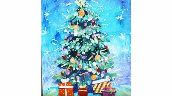 Как нарисовать елку поэтапно гуашью. Новогодний рисунок елка. смотреть онлайн