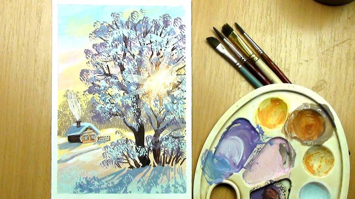 Как нарисовать Зиму. Зимний пейзаж. Легкий способ для начинающих смотреть онлайн