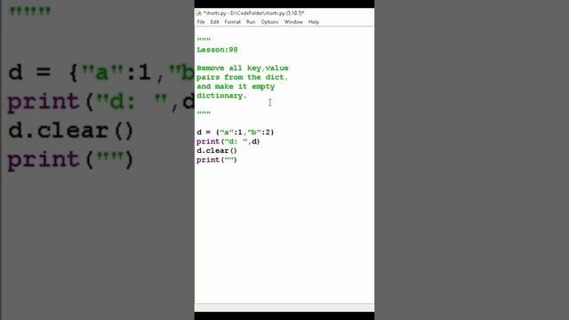 how to delete all keys and values from a dictionary and get empty dictionary #shorts #pythontricks смотреть онлайн