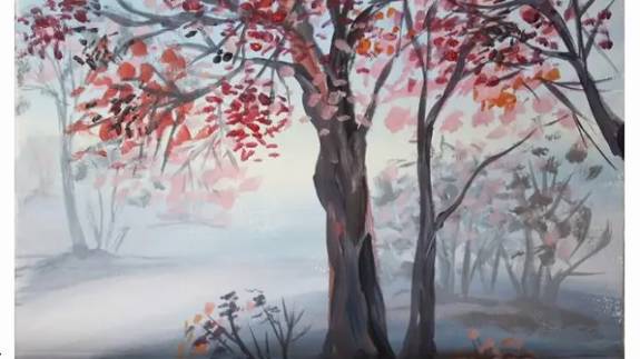 "ОСЕНЬ". Как нарисовать КРАСИВЫЙ ПЕЙЗАЖ гуашью поэтапно. Деревья в тумане. смотреть онлайн