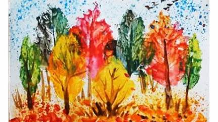 Как нарисовать Осенний пейзаж. Печатание листьями. Нетрадиционное рисование смотреть онлайн