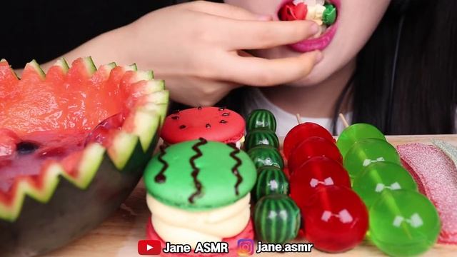 ASMR WATERMELON DESSERTS *WATERMELON PUNCH, MACARON, JELLY 수박화채, 수박 마카롱, 수박 젤리 먹방 EATING SOUNDS