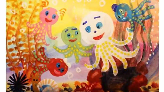 Как нарисовать осьминога поэтапно. Видео урок рисования гуашью. смотреть онлайн