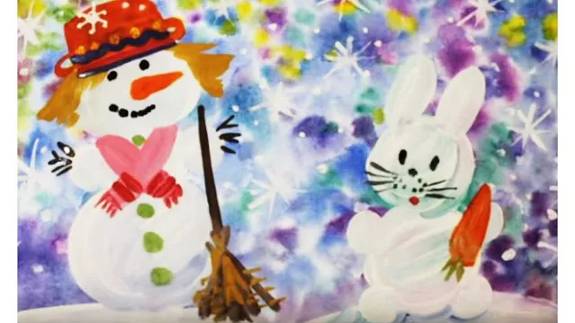 Как нарисовать снеговика гуашью поэтапно. смотреть онлайн