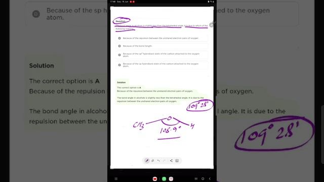The bond angle in alcohols is slightly less then the tetrahedral angle. It is due to which of the смотреть онлайн