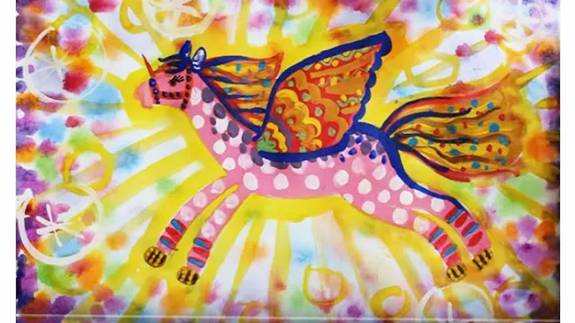 Как нарисовать пегаса гуашью. Поэтапное рисование. Декоративное рисование. смотреть онлайн