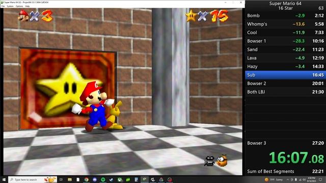 Super Mario 64 (EMU) 16 Star Speed Run 27m08s89ms смотреть онлайн