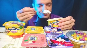 АСМР ЕДА ЙОГУРТЫ И ТВОРОЖКИ | МУКБАНГ РОССИЯ | ИТИНГ ASMR FOOD YOGURT AND CURDS  MOUTH SOUNDS EATIN