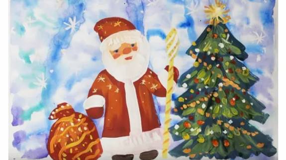 Как нарисовать Деда Мороза легко, поэтапно, гуашью. смотреть онлайн