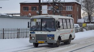 Автобус ПАЗ-32054 (АС 990 22). Покатушки по Новоалтайску. Буксуем в снегу.