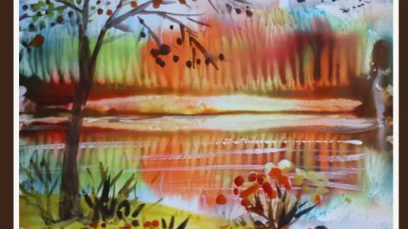 Осенний пейзаж поэтапно для начинающих. Нетрадиционная техника. смотреть онлайн