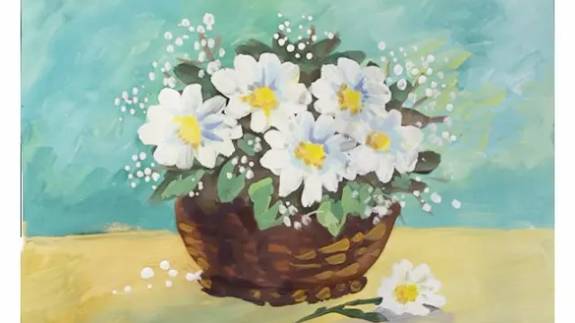 Как нарисовать цветы поэтапно. Букет цветов. Поэтапный рисунок гуашью для начинающих. смотреть онлайн