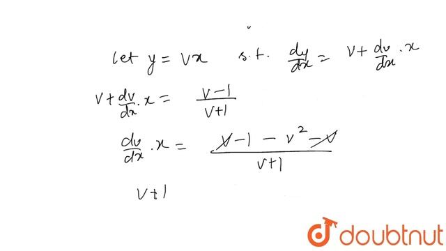 Show that the differential equation `(dy)/(dx)=(y-x)/(y+x)` is homogenous and solve it. смотреть онлайн