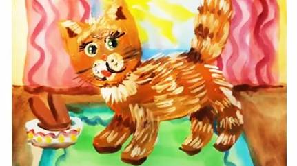 Как нарисовать кошку. Поэтапный рисунок гуашью. Декоративное рисование. смотреть онлайн