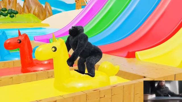 Long Slide Game With Elephant Gorilla Buffalo Hippopotamus Tiger - 3d Animal Game - Funny 3d Animal смотреть онлайн