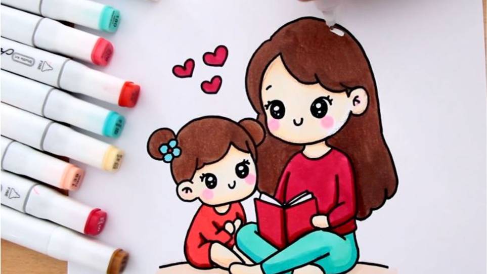 Как нарисовать МАМУ с ДОЧКОЙ ( Рисунки ко Дню Матери и на 8 марта ) смотреть онлайн