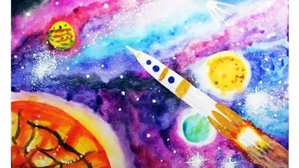 Как нарисовать космос акварелью поэтапно. Как нарисовать космос и ракету смотреть онлайн
