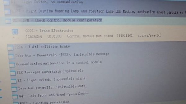 Audi A4 Brake Module Coding Error U101300 Control