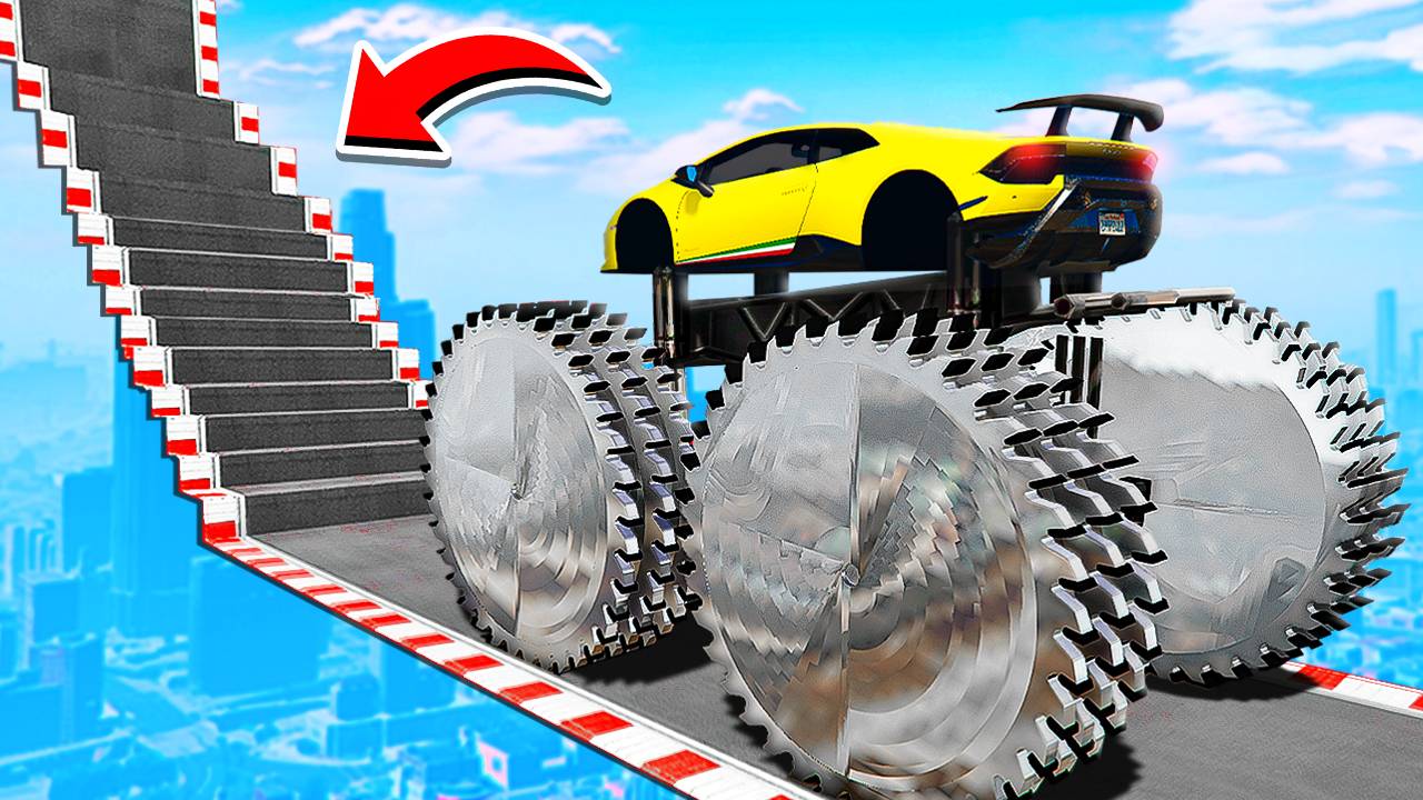 СМОЖЕТ ЛИ ЛАМБОРГИНИ НА ПИЛАХ ПРОЕХАТЬ ПО СТУПЕНЬКАМ ЛЕСТНИЦЫ В ГТА 5? ЭКСПЕРИМЕНТ В GTA 5! смотреть онлайн