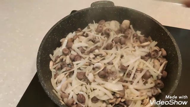 Куриные сердечки в сливках и с грибами смотреть онлайн