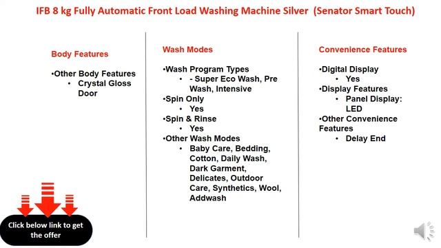 IFB 8 kg Fully Automatic Front Load Washing Machine Silver (Senator Smart Touch) смотреть онлайн