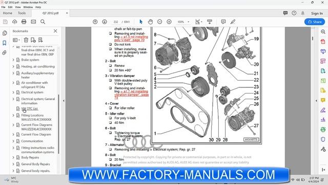 2012 Audi Q7 OEM factory repair manual смотреть онлайн