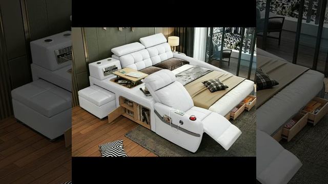 Modern multifunctional Smart Bed -King Size Bed Set /Black Bobded leather //Right Hand Facing смотреть онлайн