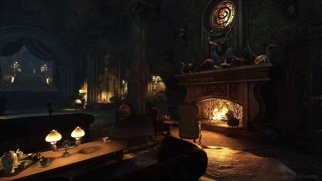 Атмосфера гостиной Слизерин - школа волшебства Хогвартс. Вечер у камина смотреть онлайн