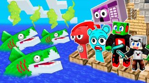 ПЫТАЕМСЯ ВЫЖИТЬ на ПЛОТУ со СПРУНКАМИ против ЗОМБИ АКУЛ в МАЙНКРАФТ