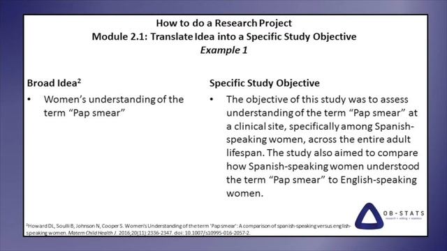 Module 2.1: Translate Idea into a Specific Study Objective смотреть онлайн