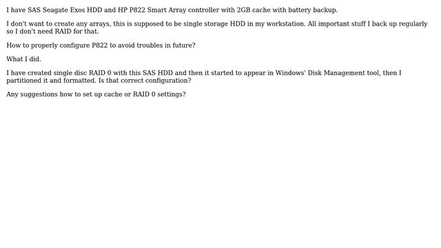 How to configure HP Smart Array P822 controller with single SAS HDD? смотреть онлайн