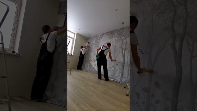 Фотообои лес в серых тонах (7-598) Клеим бесшовную фреску смотреть онлайн